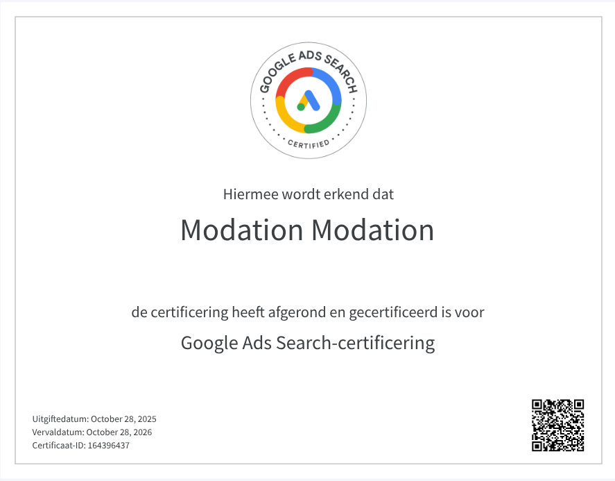 Certificering van google ads search op google skillshop
